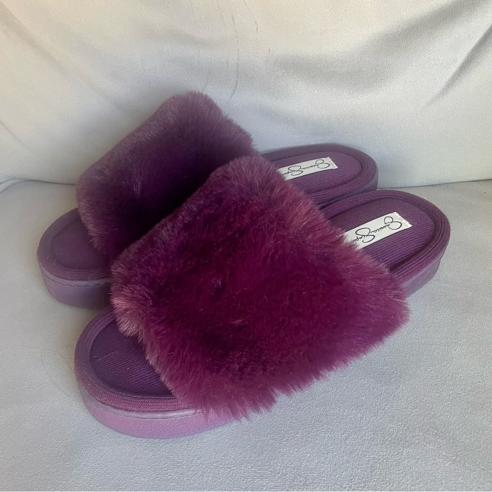Jessica Simpson Eggplant Faux Fur Slippers